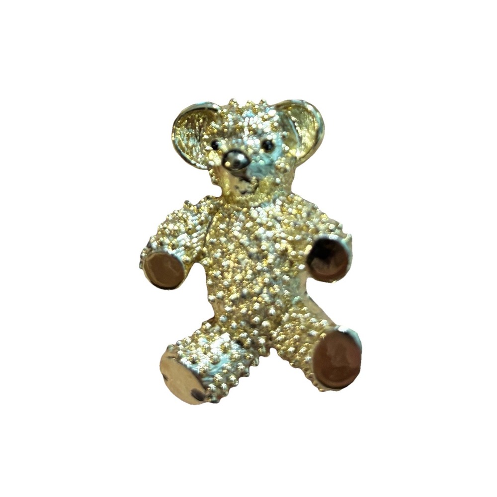 Vintage 1980's Shiny Gold-Tone Metal Teddy Bear 1"